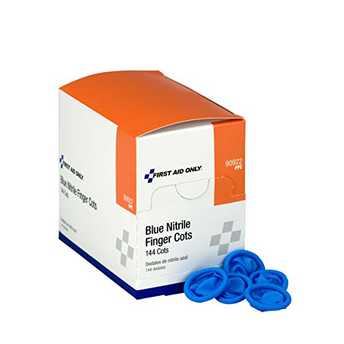 First Aid Only 90922 Blue Nitrile Finger Cots, Disposable Rubber Finger Protectors for Offices, Kitchens, Home, and More, ...