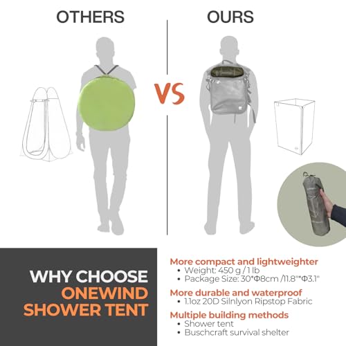 onewind Portable Privacy Shower Tent with Pole, Ultralight Camping Shower Shelter Portable Toilet Tent Bathroom Tent Priva...