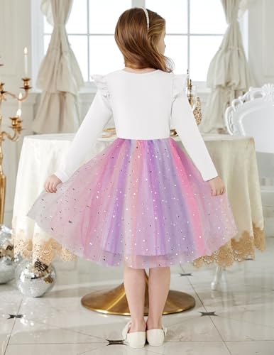Arshiner Toddler Girls Tutu Dresses Long Sleeve Ruffle Fall Winter Holiday Star Sequin Tulle Dress 2-6Y