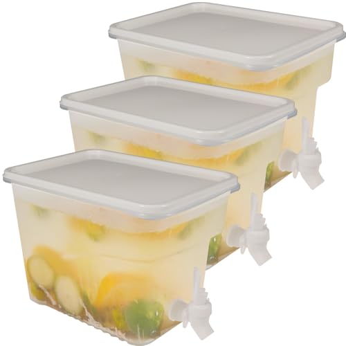 BEWBBAT 3 Pack 1.3 Gallon Fridge Drink Dispenser with Spigot, Leak-proof Plastic Beverage Drink Dispenser Refrigerator Ice...