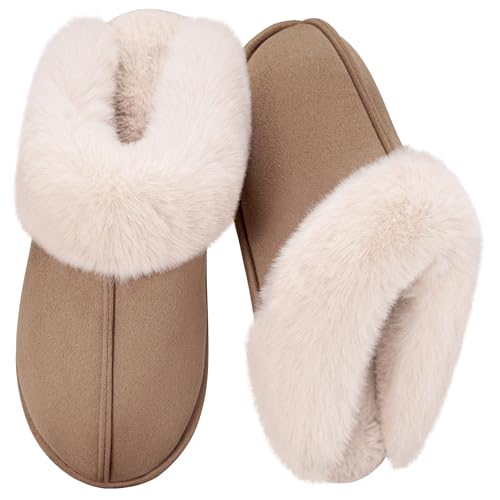 Womens Fuzzy House Slippers Memory Foam House Shoes Slip On Bedroom Slippers for Indoor Outdoor Use