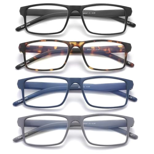JAWSOCK 4 Pack Reading Glasses Blue Light Blocking for Men Women,Rectangular Frame Computer Readers with Spring Hinge,Read...