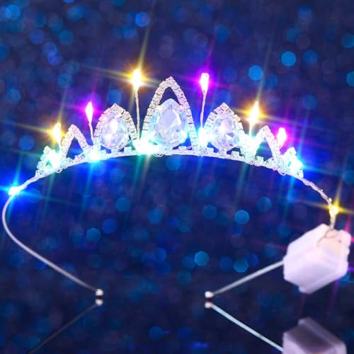 DRESBE Light Up Crystal Tiara and Crown LED Rhinestone Headband Glow Party Princess Hair Accessories for Women