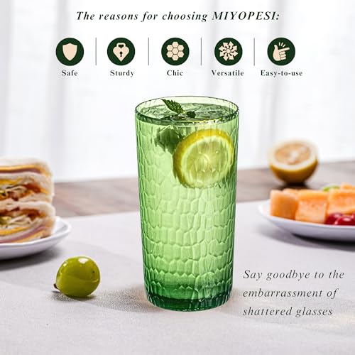 MIYOPESI 22oz Green Acrylic Glasses Drinkware (Set of 6), Honeycomb Stackable Shatter-Proof Plastic Cups, Reusable Plastic...