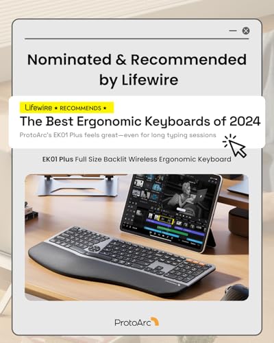 Backlit Bluetooth Ergonomic Keyboard, ProtoArc EK01 Plus Full Size Wireless Split Keyboard with Dual Bluetooth and USB, Cu...