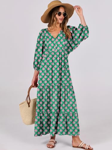 ANRABESS Womens Boho Maxi Dresses 2026 Summer V Neck Puff Sleeve Floral Flowy Swing Fall Casual Long Dress