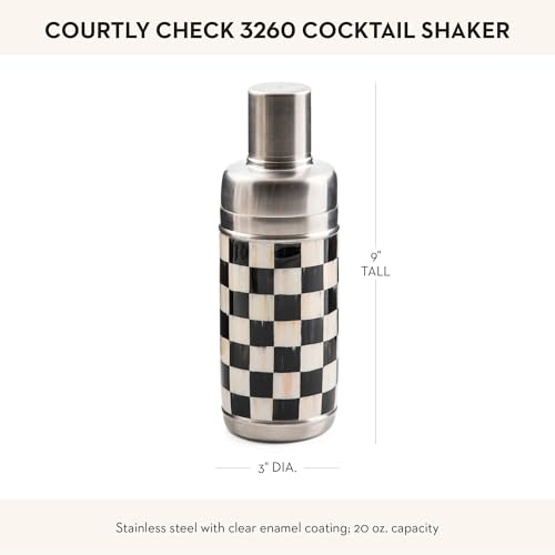 MACKENZIE-CHILDS 3260 20-Ounce Cocktail Shaker, Stainless-Steel Shaker Cup with Lid, Black-and-White Courtly Check
