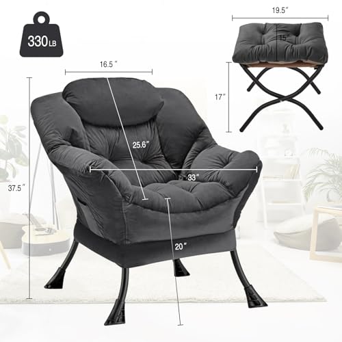 Congermom Lazy Chair with Folding Ottoman Modern Large Accent Chair,Contemporary Lounge Leisure Sofa Chair with Armrests U...