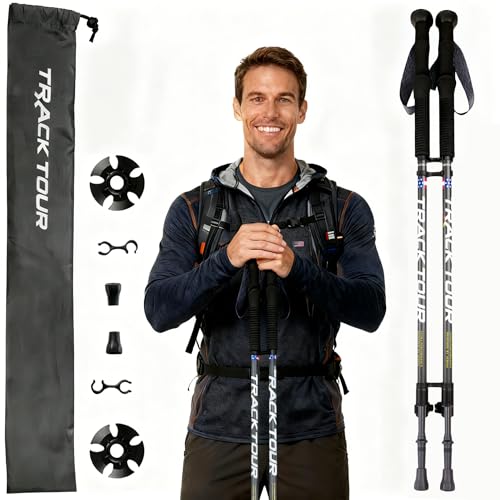 Carbon Fiber Trekking Poles Ultra Lightweight Hiking Poles Walking Sticks with Cork and EVA Foam Grips Quick Adjustable Fl...