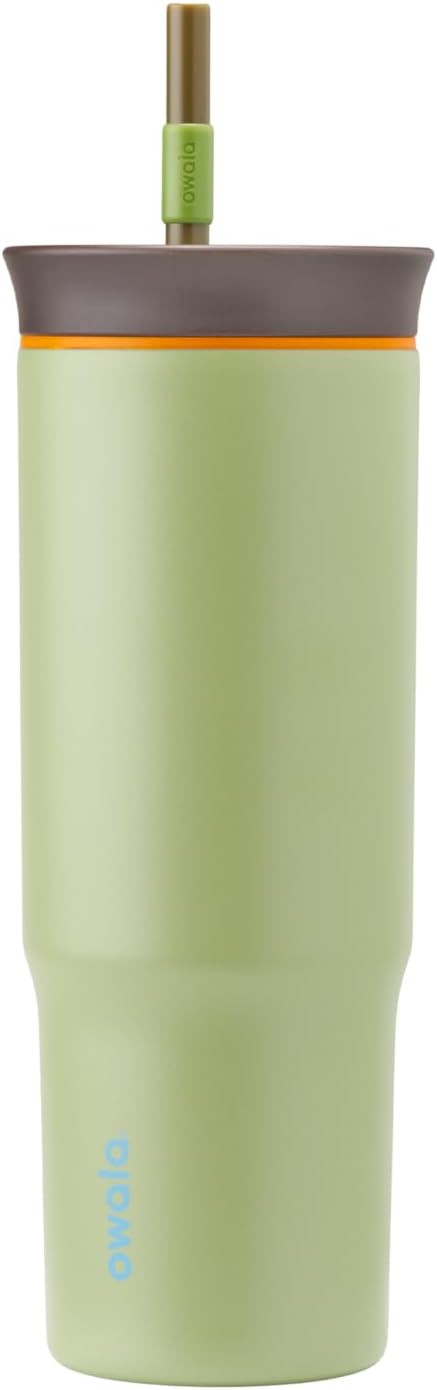 Owala Stainless Steel Triple Layer Insulated Travel Tumbler with Spill Resistant Lid and Straw, BPA Free, 24 oz, Brown/Gre...