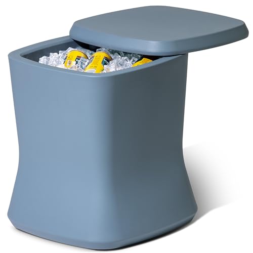 Coast Modern Outdoor Side Table Cooler- 2 in 1 Patio Decor Storage Table & Ice Chest - 25 QT - White, Gray, Sand, Stone Blue