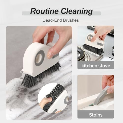 2 in 1 Groove Cleaning Brush Window Track Cleaning Tools, Multifunction Window Track Cleaner with Hard Bristle and Hidden Scraper, Crevice Brush for Sliding Door Track Window Seal Sill