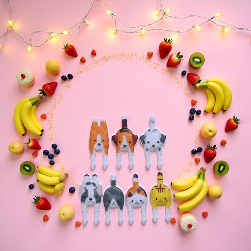7Pcs Cute Reusable Safety Plastic Food Fruit Fork Picks, Animals Cake Dessert Forks Mini Cartoon Puppy Dog Toothpick for P...