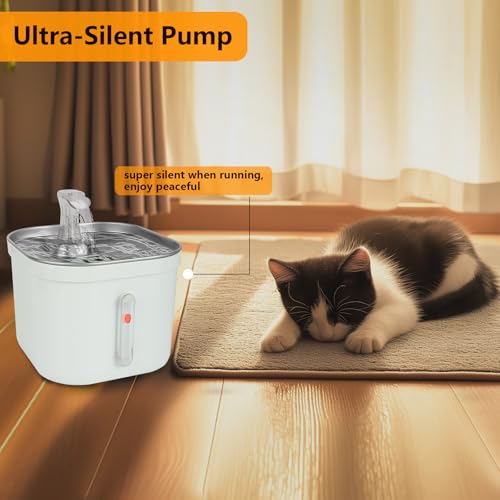 ANNAINUTC Cat Water Fountain, 2L/68oz Automatic Stainless Steel Pet Fountain Dog Water Dispenser with Replacement Filters...