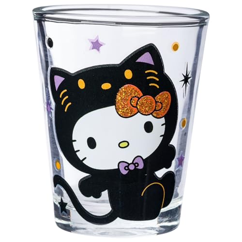 Silver Buffalo Sanrio Hello Kitty Halloween Spooky Costumes Glitter 4 Pack Mini Glass Set, 1.5 Ounces