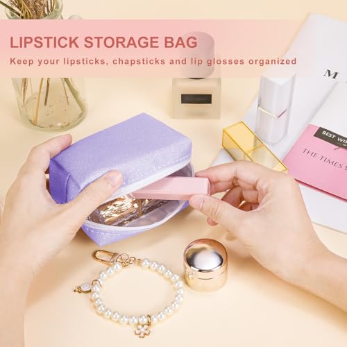 Desing Wish Shining Mini Makeup Bag for Purse Portable Lipstick Pouch Soft PU Leather Small Cosmetic Bag for Travel Cute L...