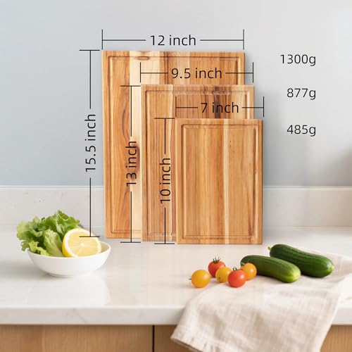 Cokka Praca Teak Cutting Board Set with Stand | 3 Pcs Durable Wooden Cutting Boards for Kitchen | Splinter-Free & No Crack...