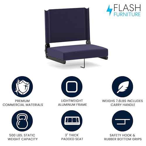 Flash Furniture Grandstand Portable Stadium Seat for Bleachers or Benches, Folding Padded Stadium Chair with Carrying Handle, 500 lb. Weight Capacity, Navy