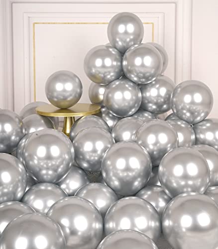 AULE Metallic Silver Balloons 5 inch 50 Pcs Silver Latex Balloons Chrome Helium Shiny Thicken Balloon Perfect Party Decora...