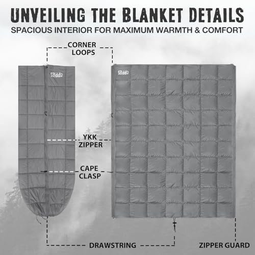 ZIPPIES 3M Thinsulate Insulation Puffy Camping Blanket for Cold Weather, Queen Size Warm Camping Quilt with Zipper, Waterp...