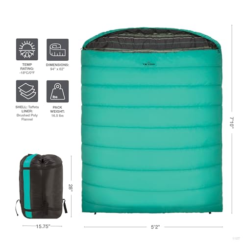 Teton Mammoth Queen Size Double Sleeping Bag- A Warm Bag The Whole Family can Enjoy – Great for Camping, Hunting and Base ...