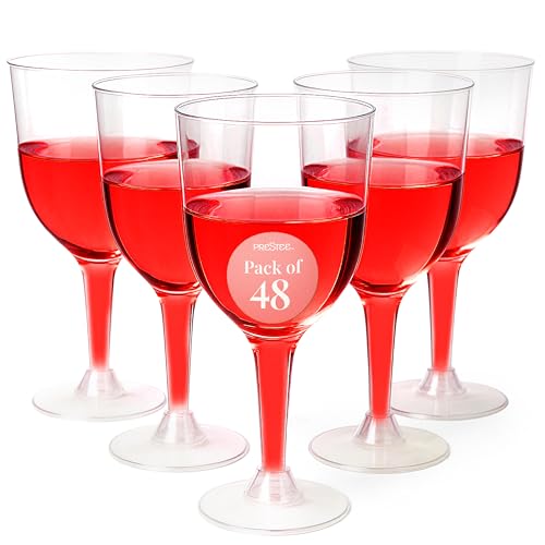 Prestee Stemmed Disposable Wine Glasses - 10 oz Clear Plastic Wine Glasses BPA-Free - Easy Assembly for Parties Weddings P...
