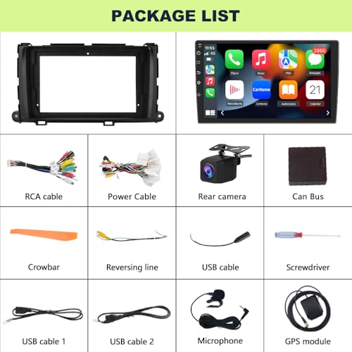 Pyniro 2G+64G Car Radio Stereo for Toyota Sienna 2011-2014 9 Inch Android 13 Head Unit Touchscreen with CarPlay Android Au...