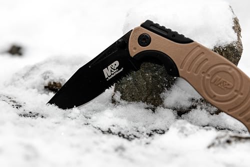 Smith & Wesson M&P SWMP13GLS 8.2in High Carbon S.S. Folding Knife with 3.5in Serrated Clip Point Blade and Aluminum Handle...