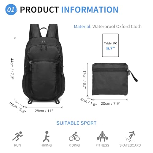 SUIKIHUM Hiking Daypack Packable, Camping Backpack Water Resistant Lightweight Polyester for Men Women Travel Outdoor