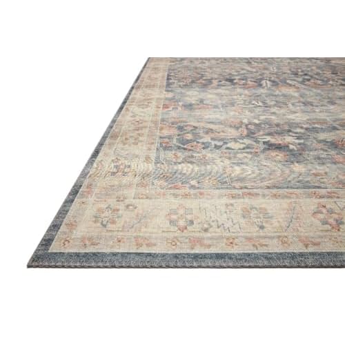 Loloi Hathaway Collection HTH-02 Denim/Multi 5'-0" x 7'-6", .25" Thick Area Rug, Soft, Durable, Printed, Modern, Low Pile, Non-Shedding, Easy Clean, Living Room Rug