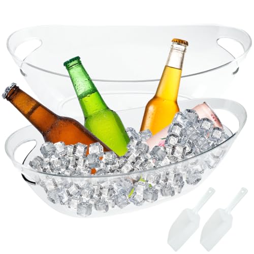 2-Pack Ice Buckets for Parties, Acrylic Ice Buckets Bowls 5.5L Large Champagne Wine Beer Cooler Chiller Bin with Scoops, B...