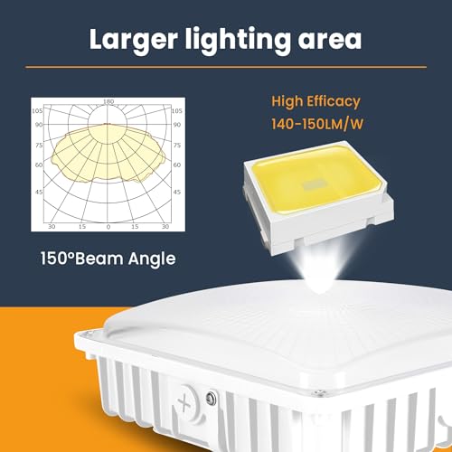 LED Canopy Light 70W 3CCT 3000/4000/5000K, 30/45/60/70W Selectable, IP65 Waterproof, LED Canopy Lights Outdoor, Dim 100-27...