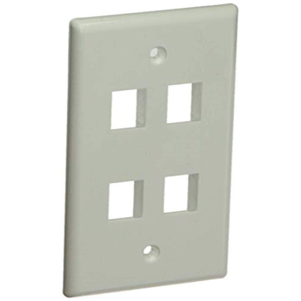 Monoprice 1-Gang Wall Plate For Keystone - 4-Port, 4.5X2.75X0.2, With Screws (White Coated Screw Head), White