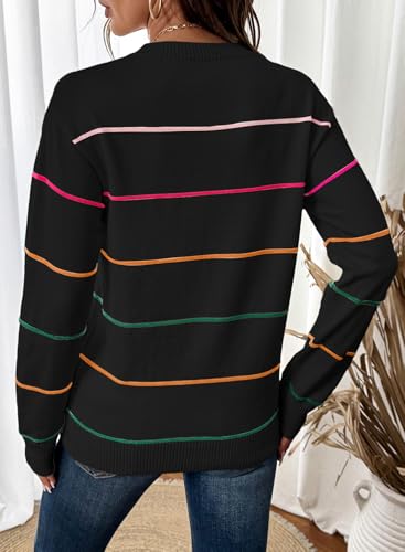 SHEWIN Womens Sweaters Crew Neck Knit Long Sleeve Striped Sweater Fall Outfits for Women 2025