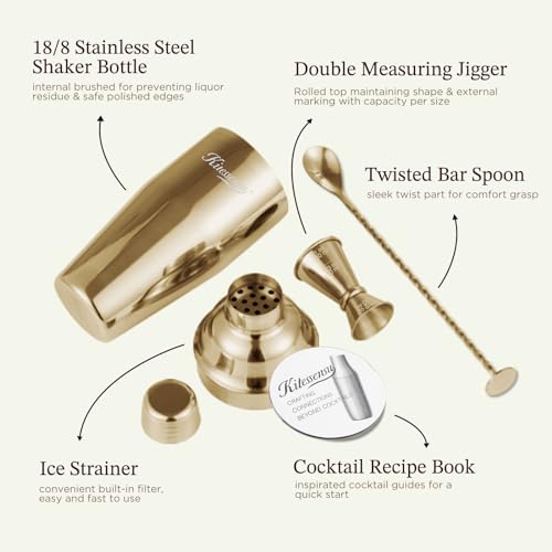KITESSENSU Cocktail Shaker Set, Stainless Steel Bartending Kit with 25 Ounce Cocktail Shaker with Built in Drink Strainer,...