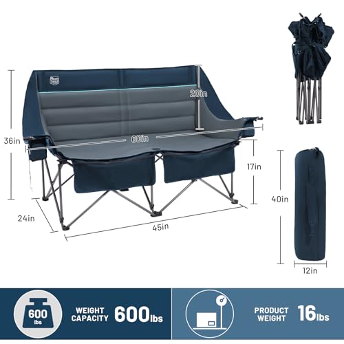 Timber Ridge Double Camping Chair, Heavy Duty Outdoor Folding Camp Couch, Loveseat Camping Chairs Perfect for Campsites, P...