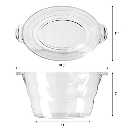 Oggi Acrylic Oval Party Tub - Clear Beverage Cooler w/Handles, Wine Cooler, Beer Chiller, Ideal Party Tubs for Drinks, Use...