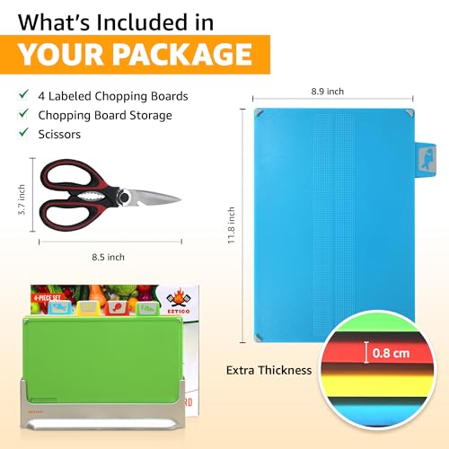 EZTICO Cutting Board Set: 4-Piece Color-Coded, Non-Slip, BPA-Free, Perfect kitchen essentials for new home, Dishwasher Saf...