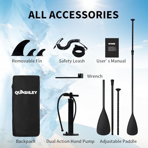 Quashley Inflatable Paddle Board,Ultra Stable Stand Up Paddleboards 33"/34" with All Premium Accessories,Wide All Around S...