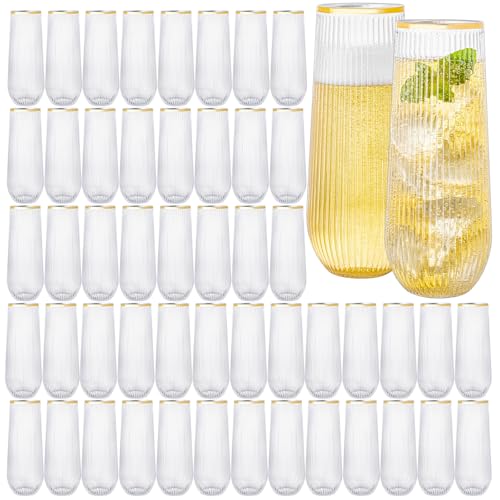 eventpartener 48 Pack Plastic Stemless Disposable Champagne Flutes, Unbreakable 9Oz Champagne Glasses, Origami Style Bulk ...
