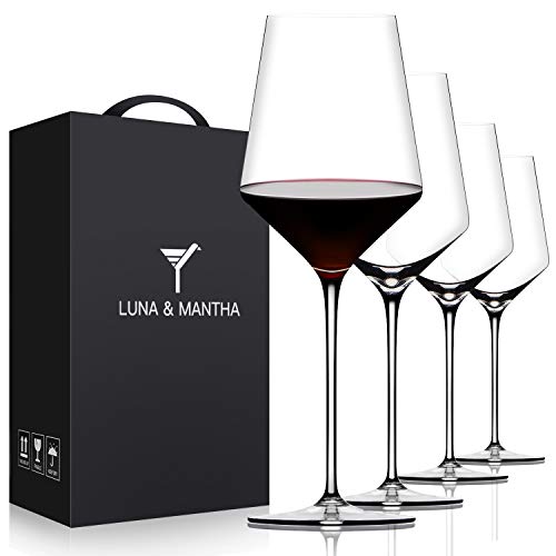 Red Wine Glasses Set of 4, Premium Crystal Wine Glasses Hand Blown,15 oz,Thin Rim,Long Stem,Perfect for Red or White,Daily...