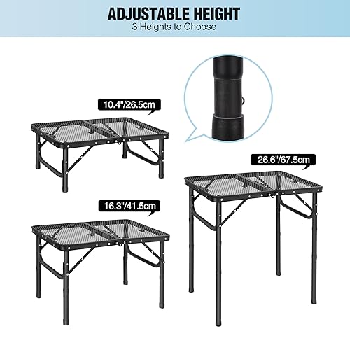 RedSwing Folding Grill Table, Lightweight Height Adjustable Aluminum Table with Mesh Desktop and Mesh Bag for Outdoor Camp...
