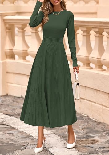 PRETTYGARDEN Womens Sweater Dress 2026 Long Sleeve Elegant Knit A Line Fall Wedding Guest Cocktail Midi Winter Dresses