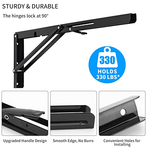 YUMORE Folding Shelf Brackets, 24 Inch Heavy Duty L Bracket, Black DIY Collapsible Shelf Bracket for Workbench Folding Tab...
