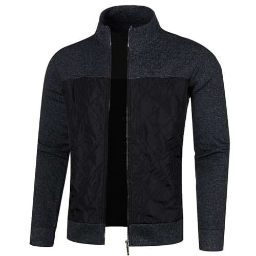 Men’s Color Blocked Zip-Up Jacket, Soft Knitted Sleeves and Stand Collar for Outdoor Casual Wear