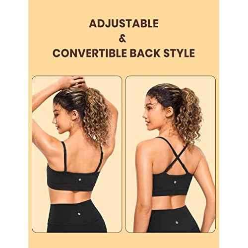 CRZ YOGA Butterluxe Womens Adjustable Spaghetti Thin Strap Sports Bra - Padded Wireless Square Neck Workout Yoga Clothes