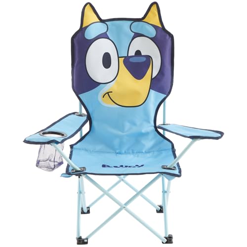 Bluey Kids Folding Camp Chair, Portable Outdoor/Indoor Chair with Carry Bag, Cup Holder, High Back, Lightweight & Durable ...
