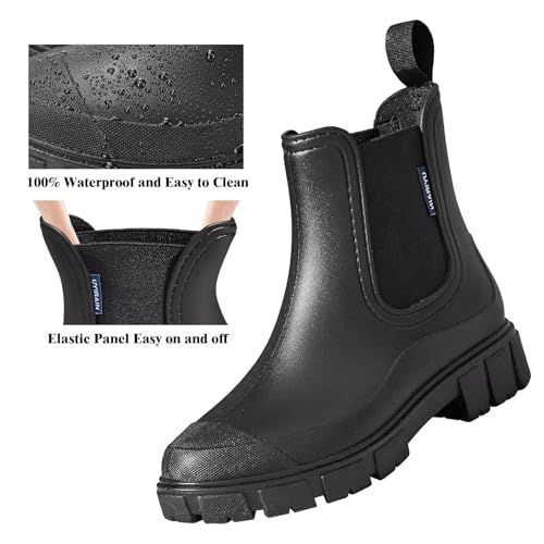 LIOERDIWE Short Rain Boots Women Waterproof Ankle Rainboots Fashion Chelsea Boots Non-Slip Garden Shoes for Outdoor Work B...