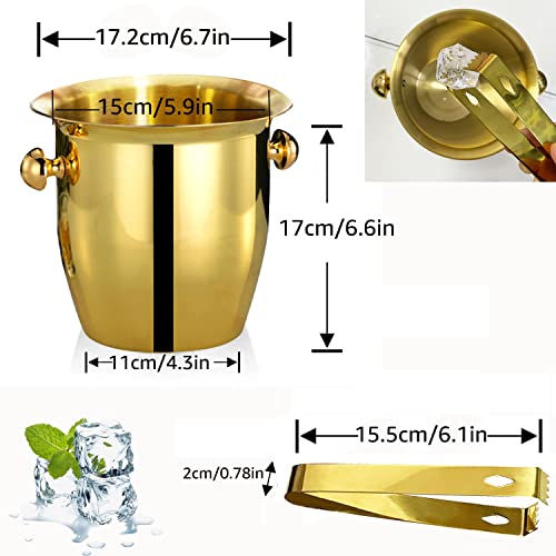 Ice Buckets - Champagne Ice Bucket with Tongs, Golden Trumpet Ice Bucket Stainless Steel Mirror Reflection Wine Cooler for...
