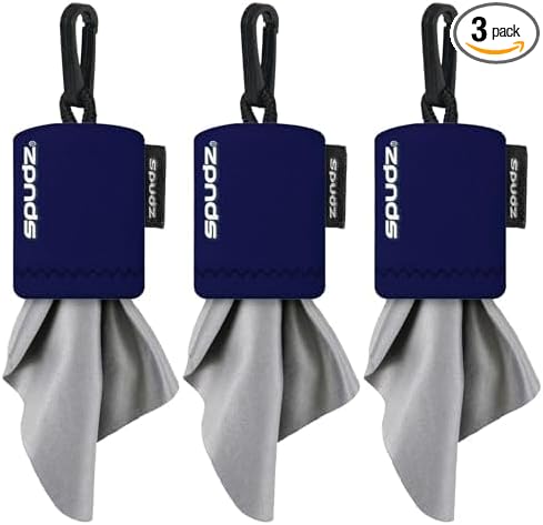 SPUDZ Classic Microfiber Lens Cleaner – Clip-On Pouch, Washable – for Binoculars, Scopes, Glasses, Screens | Navy Blue, 6 x 6 Inch (3-Pack)